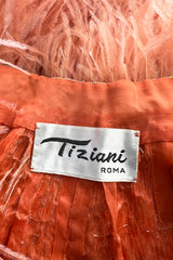 Documented 1960s Tiziani Couture by Karl Lagerfeld Peach Silk Plunge Dress w Matching Feather Cape
