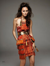 Iconic Spring 2011 Gucci by Frida Giannini Runway Look 41 Burnt Orange Silk Cord, Brass & Feather Dress