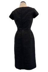 Rare 1950s Sophie Gimbel of Saks Fifth Avenue Black Silk Ribbed Textured Dress