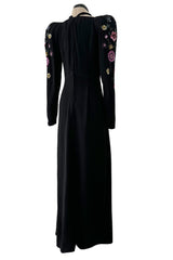 Prettiest 1920s Hickson Inc. Black Moss Crepe Dress w Tie Neck & Hand Sequinned Sleeves