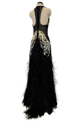 Extraordinary 2015 Roberto Cavalli Runway Feather & Net Dress w Bead & Sequin Detailing