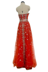 Exquisite 2020 Cucculelli Shaheen Collection 9 Strapless Hand Embroidered Carnelian Constellation Dress