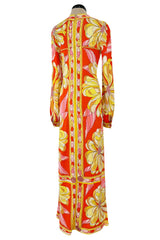 Gorgeous 1960s Emilio Pucci Brilliant Citrus Coloured Silk Jersey Dress w Huge Floral Print
