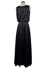 Spectacular 1990s Unlabeled Chanel by Karl Lagerfeld Black SIlk Dress w V Front & Logo Buttons