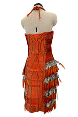 Iconic Spring 2011 Gucci by Frida Giannini Runway Look 41 Burnt Orange Silk Cord, Brass & Feather Dress