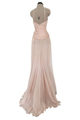 c 2007 Roberto Cavalli Pale Ballet Pink Pleated Silk Jersey Dress w Front Plunge & Rhinestones