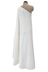 Most Wanted 1978 Halston Off White Ivory One Shoulder Draped Jersey Maxi Dress