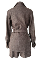 Best 1970s Valentino Four Pocket Tie Belt Jacket w Tailored Shorts Set & Gold V Logo Buttons