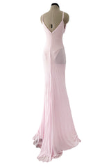 2005 Roberto Cavalli Pale Pink Silk Jersey Plunge Dress w Trained Back
