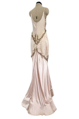 Dreamy 2004 Roberto Cavalli Pale Pink & Copper / Gold Wire Embellished Dress