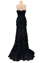 Spring 2008 Oscar De La Renta Black Embroidered Beaded Ribbon Work Floral Silk Organza Dress