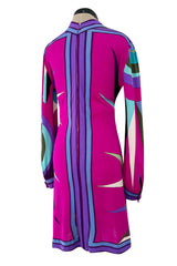 Bright 1960s Emilio Pucci Deep Fuchsia Pink & Primary Coloured Geometric Print Silk Jersey Dress