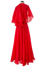 1979 Givenchy Red Organza Caped Dress