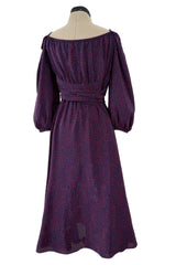 Sweetest Recent Christian Dior Deep Blue Silk Dress w Scattered Red Heart Print & Balloon Sleeves