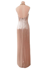 Outstanding Fall 2000 Thierry Mugler Dusty Pink Metallic Dress w Rhinestone & Metal Collar