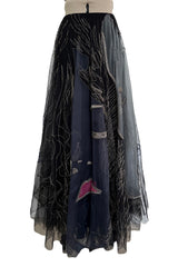 Elaborate Spring 2019 Valentino by Pierpaolo Piccioli Black Net Skirt w Hand Beading & Silk Chiffon Insets