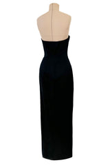 Perfectly Minimalist 1990s Richard Tyler Couture Sleek Sweetheart Neckline Strapless Black Silk Dress