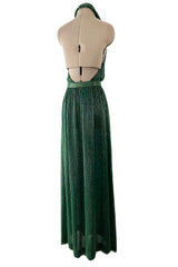 Phenomenal & Rare 1979 Halston Couture Andy Warhol Filmed Green Beaded Halter Dress w Open Back