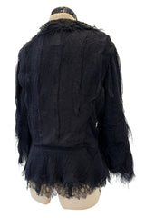 Pretty 2000s Christian Lacroix Bazar Black Silk Chiffon Top or Light Jacket w Lace Finishes