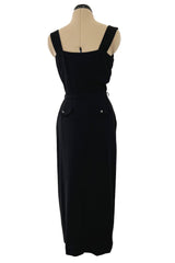 Striking Spring 1996 Chanel by Karl Lagerfeld Black Fitted Dress w Pockets Chanel Buttons & Belt