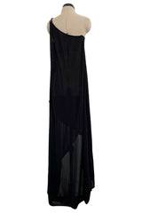 c. 2009 Alexander McQueen One Shoulder Black Knit Wrapped Dress w Buckle Detail