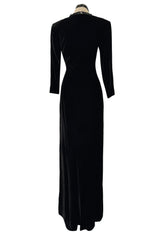Fall 1998 Yves Saint Laurent Runway Black Velvet Dress w Elaborate Black Sequin Detailing
