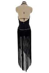 Early 1970s Bob Mackie Unusual Fringed Shaped Bodysuit Showgirl Costume Dress Piece