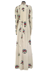 Extraordinary 1973 Ossie Clark & Celia Birtwell Documented Ivory Moss Crepe w Floral