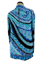 Chic Little 1970s Leonard Ocean Blues Printed Silk Jersey Untra Mini Dress or Tunic