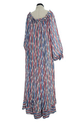Spring 1977 Christian Dior by Marc Bohan Runway Striped Silk Chiffon Elastic Shoulder Caftan Dress