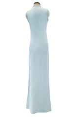 Dreamiest 1972 Halston Runway Floor Length Baby Blue 100% Scottish Cashmere Dress