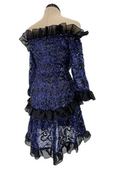 Fall 1987 Yves Saint Laurent Runway Off Shoulder Dress w Metallic Thread & Ruffled Detailing