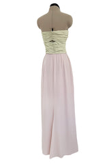 Phenomenal Spring 1991 Original Valentino Runway Pale Pink & Pastel Green Strapless Cut Out Dress