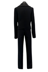 Minimalist Fall 2000 Gucci by Tom Ford Runway Look 3 Black Pant Suit w Leather Collar Detailing