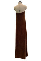 Ultra Rare 1976 Halston Iconic Front Tying Easy to Wear Column Dress in a Bias Cut Chocolate Brown Terry Cloth