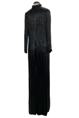 Incredible Fall 1975 John Anthony Glossy Black Completely Hand Beaded Runway Sample Dress