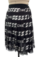 Documented Fall 2001 Chanel by Karl Lagerfeld Runway Black & White Silk Logo Skirt