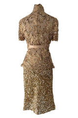Outstanding 2010s Valentino by the Original Mr. Valentino Two Piece Metallic Gold Sequin Covered Set