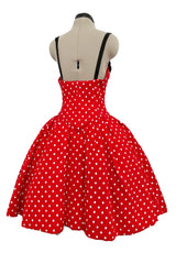Spring 1988 Christian Lacroix Demi-Couture Runway Red Polkadot Dress w Detachable Sleeves