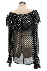 Well Documented Spring 1980 Yves Saint Laurent Black & White Polka Dot Silk Chiffon Top