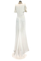 Spectacular 2011 Alexander McQueen Bias Cut Liquid Silk Satin Ivory Dress w Amazing Sleeves