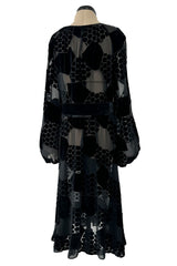 Fantastic Early 1970s Miss Dior Black Silk Velvet Fused Onto Black Transparent Silk Chiffon Dress