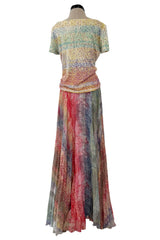 Outstanding Spring 2001 Oscar de la Renta Runway Look 38 Sequin Detailed Sweater & Silk Skirt Set