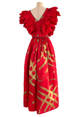 Rare Fall 1981 Fabrice Simon Couture Hand Painted Red & Gold Skirt & Top Dress Set