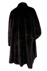 1980s-90s Yves Saint Laurent Dark Brown Mink Swing Car Coat Jacket w Pockets