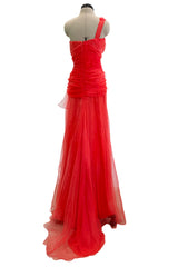 Spring 2012 Oscar de la Renta Runway Look 53 Coral Orange Chiffon One Shoulder Dress