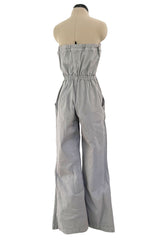 Amazing Unlabeled Vintage Starpless Grey Cotton Canvas Jumpsuit w Top Stitching & Pockets