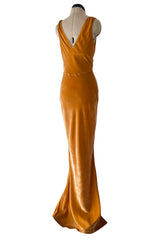 Magical Fall 2005 John Galliano Deep Golden Coloured Bias Cut Velvet Dress w Front Knot Detail
