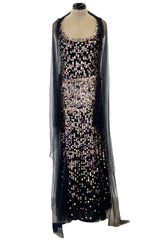 Dreamy Cruise 2006 Chanel by Karl Lagerfeld Weightless Blue Silk Tulle Dress w Iridescent Sequins