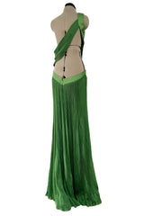 Very Rare Spring 2007 Roberto Cavalli Green Pleated Silk Chiffon Dress w Open Back & Sides